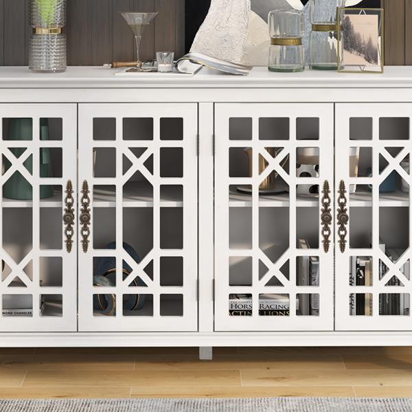 Sideboard with Adjustable Height Shelves, Metal Handles, and 4 Doors for Living Room, Bedroom, and Hallway (Antique White)