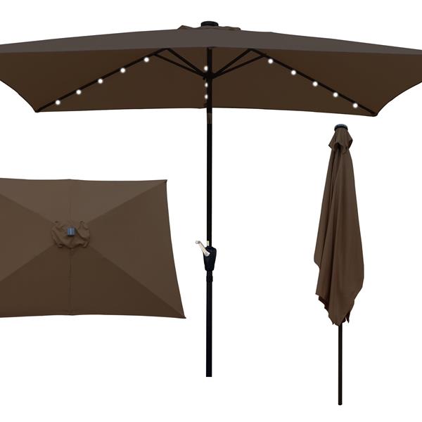 10 x 6.5t Rectangular Patio Umbrella Solar LED Lighted Outdoor Market Table Waterproof Umbrellas Sunshade with Crank and Push Button Tilt for Garden Deck Backyard Pool Shade Outside Deck Swimming Pool