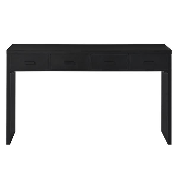 Modern Minimalist Console Table with Open Tabletop and Four Drawers with Metal Handles for Entry Way, Living Room and Dining Room (Black)