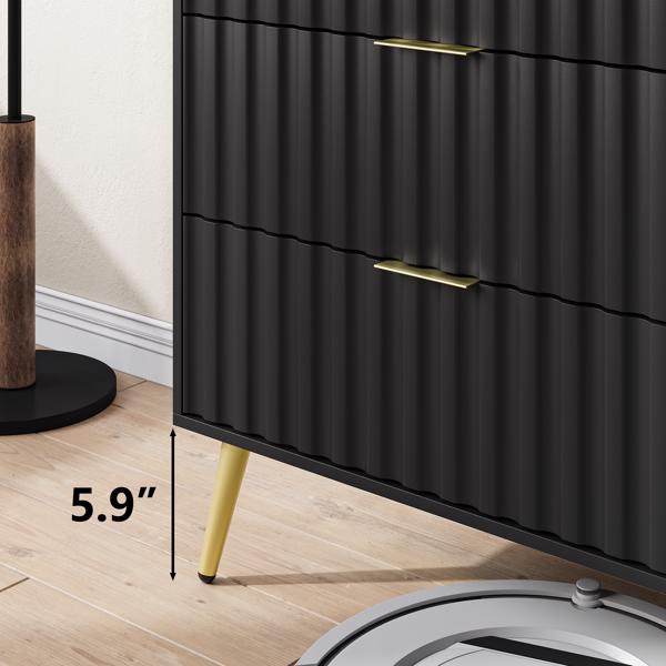 Black Modern 6 Drawers for Living Room for Hallway with Gold Handles Bedroom Chest of Drawers 