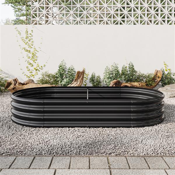 Raised Garden Bed Outdoor,   Oval Large Metal Raised Planter Bed for for Plants, Vegetables, and Flowers - Black