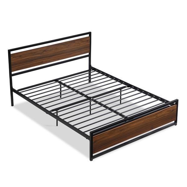 Industrial Platform Full Bed Frame/Mattress Foundation with Rustic Headboard and Footboard, Strong Steel Slat Support, No Box Spring Needed, Noise Free, Easy Assembly