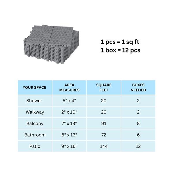 12 x 12 Inch Gray Interlocking Deck Tiles Plastic Waterproof Outdoor All Weather Anti-slip Bathroom Shower Balcony Porch Strong Weight Capacity Upto 6613 LBS, Rosette Pattern Pack of 12