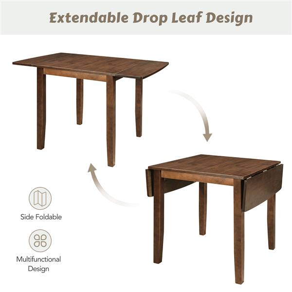 3-Piece Wood Drop Leaf Breakfast Nook Dining Table Set with 2 X-back Chairs for Small Places, Brown