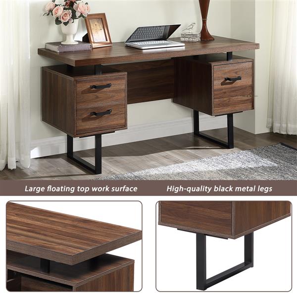 Home Office Computer Desk with Drawers/Hanging Letter-size Files, 59 inch Writing Study Table with Drawers