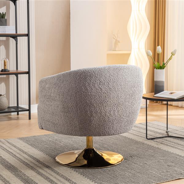 048-Chenille Fabric Swivel Chair With Gold Metal Round Base,Light Gray