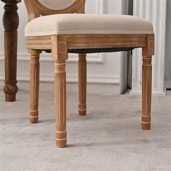 French Country Dining Chairs with Round Back Set of 2, Upholstered, Solid Wood Legs, Side Chairs for Living Room, Wedding Event- Cream