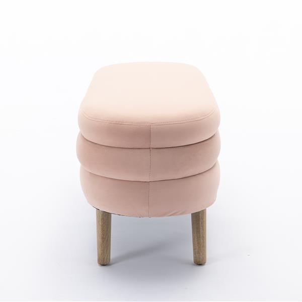 036-Velvet Fabric Storage Bench Bedroom Bench With Wood Legs For Living Room Bedroom Indoor,Light Pink