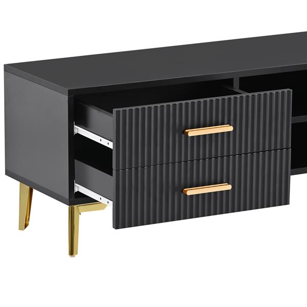 Modern TV Stand with 5 Champagne legs - Durable, stylish, spacious, versatile storage TVS up to 77" (Black)