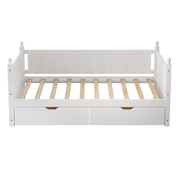 Twin Size Solid Wood Daybed with 2 drawers for Limited Space Kids, Teens, Adults, No Need Box Spring, White