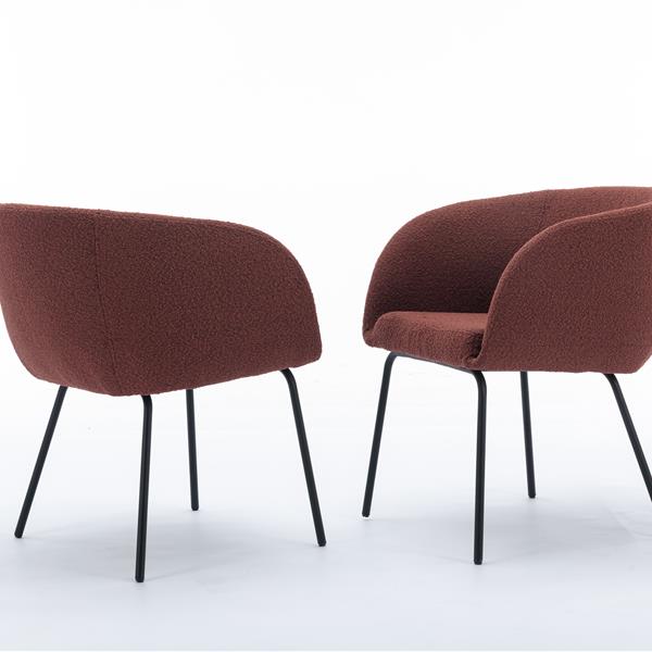 040-Set of 2 Boucle Fabric Dining Chairs With Black Metal Legs,Wine Red