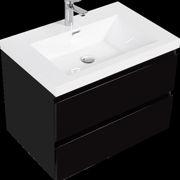 30" Floating Bathroom Vanity with Sink, Modern Wall-Mounted Bathroom Storage Vanity Cabinet with Resin Top Basin and Soft Close Drawers, Glossy Black 24V11-30GB