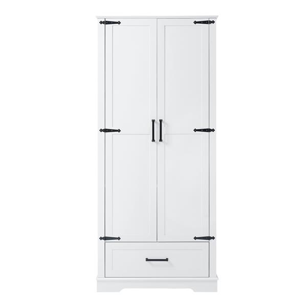 Tall Bathroom Storage Cabinet, Cabinet with Two Doors and One Drawer, Adjustable Shelf, MDF Board, White