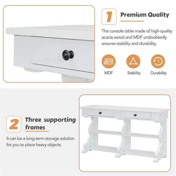 Retro Console Table/Sideboard with Ample Storage, Open Shelves and Drawers for Entrance, Dinning Room, Living Room (Antique White)