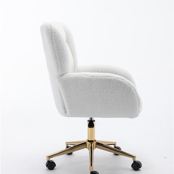 005-Teddy Fabric 360 Swivel Home Office Chair With Gold Metal Base And Universal Wheels,Ivory