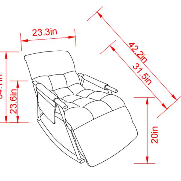 Casual folding rocking chair upholstered, lounge rocking chair adjustable high back and foot rest,side pockets placed in living room bedroom balcony