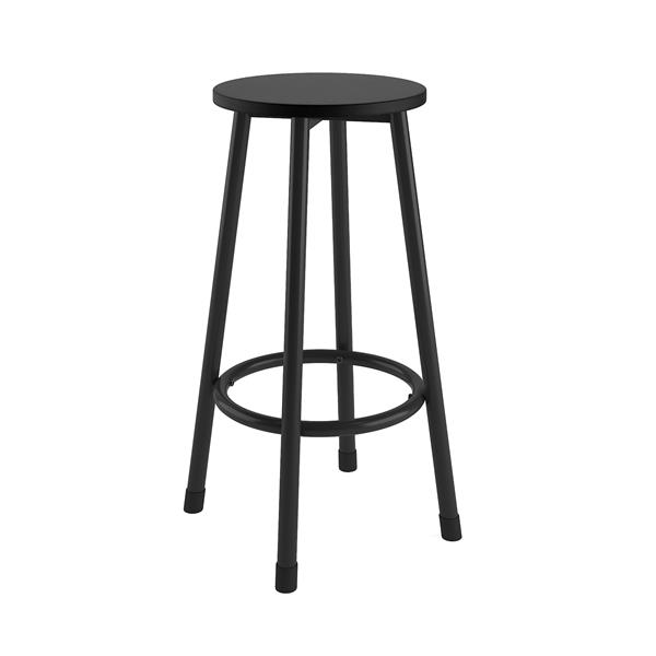 5-piece rural kitchen table with four bar stools, metal frame and MDF, black