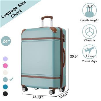 24 IN Luggage 1 Piece with TSA lock , Expandable Lightweight Suitcase Spinner Wheels, Vintage Luggage,Blue Green