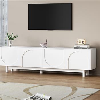 Graceful TV Stand with Arch Cabinets for TVs Up to 78\\'\\', Minimalist Entertainment Center with Solid Wood Legs, Practical Media Console with Adjustable Shelves for Living Room, White