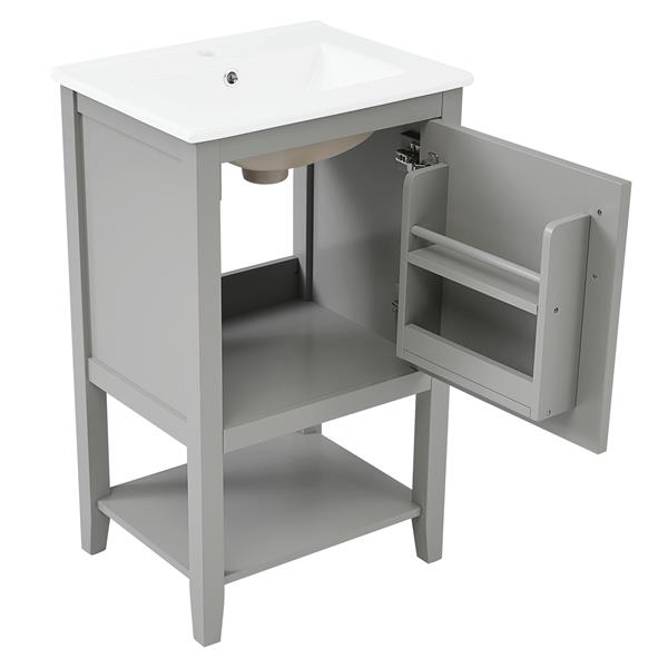 20" Bathroom Vanity with Sink, Bathroom Cabinet with Soft Closing Door, Storage Rack and Open Shelf, Grey