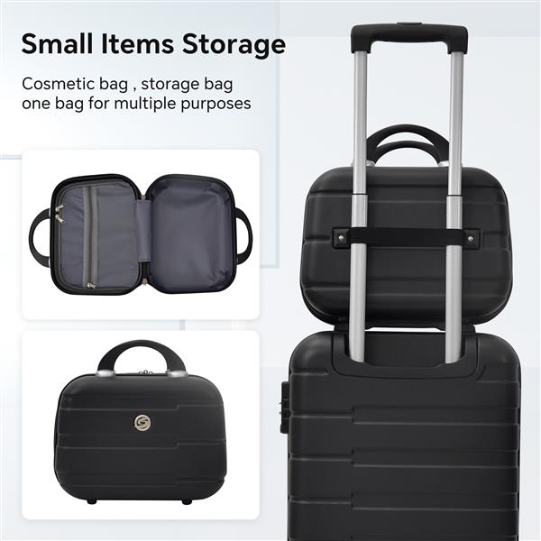 4 Piece Hard Shell Luggage Set,Carry on Suitcase with Spinner Wheels,Family Luggage Set,Black(12/20/24/28in)