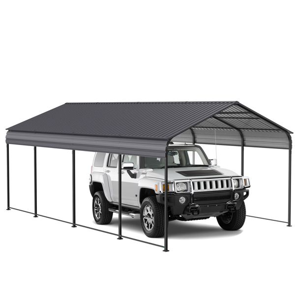 Metal Carport 12 ×20 FT Heavy Duty with Galvanized Steel Roof, Metal Garage Canopy with Galvanized Steel Roof & Frame, Car Tent Outdoor Storage Shed for Car, Boats and Truck, Gray 