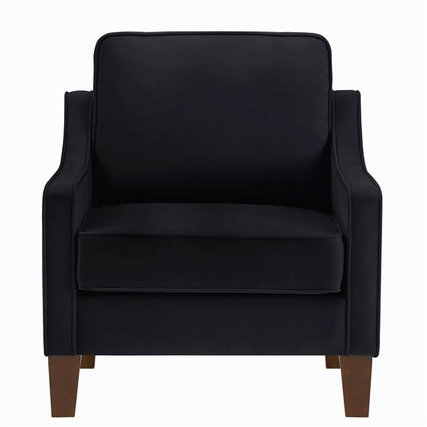 Modern Armchair, Living Room Single Seat Sofa Chair with Wooden Legs, Upholstered Velvet Chair for Living Room, Bedroom,Black