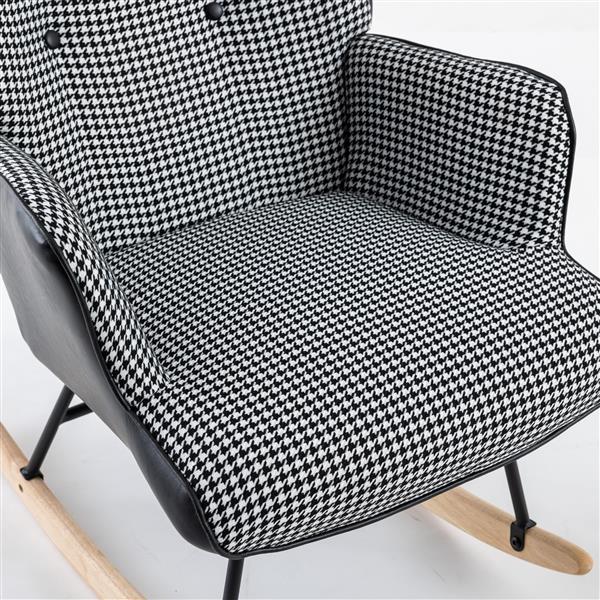 35.5 inch Rocking Chair, Soft Houndstooth Fabric Leather Fabric Rocking Chair for Nursery, Comfy Wingback Glider Rocker with Safe Solid Wood Base for Living Room Bedroom Balcony (black)