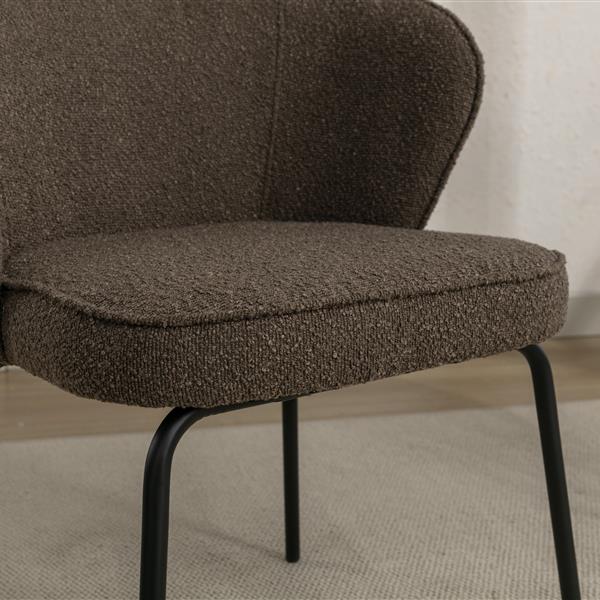 042-Set of 2 Boucle Fabric Dining Chairs With Black Metal Legs,Dark Brown