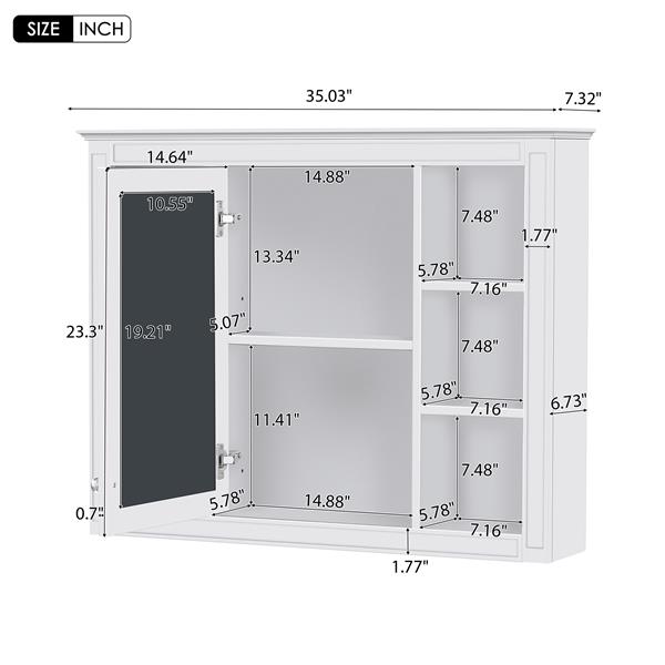 35'' x 27.5'' Medicine Cabinet, Wall Mounted Bathroom Storage Cabinet, Modern Bathroom Wall Cabinet with Mirror, Mirror Cabinet with 6 Open Shelves (Not Include Bathroom Vanity )