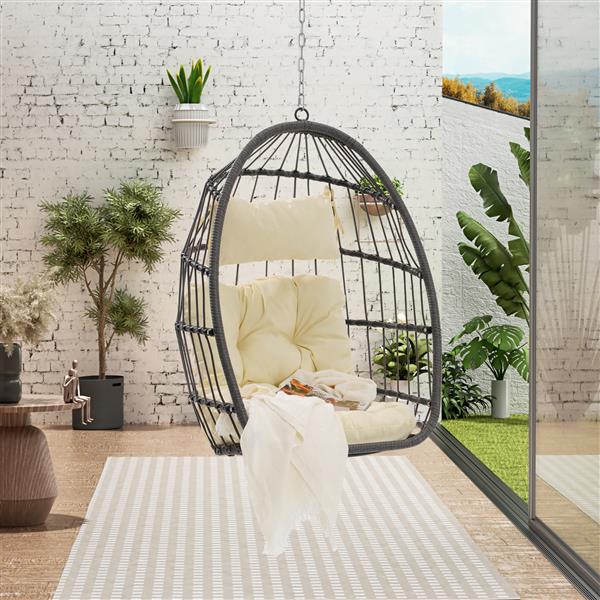 Outdoor Garden Rattan Egg Swing Chair Hanging Chair Wood