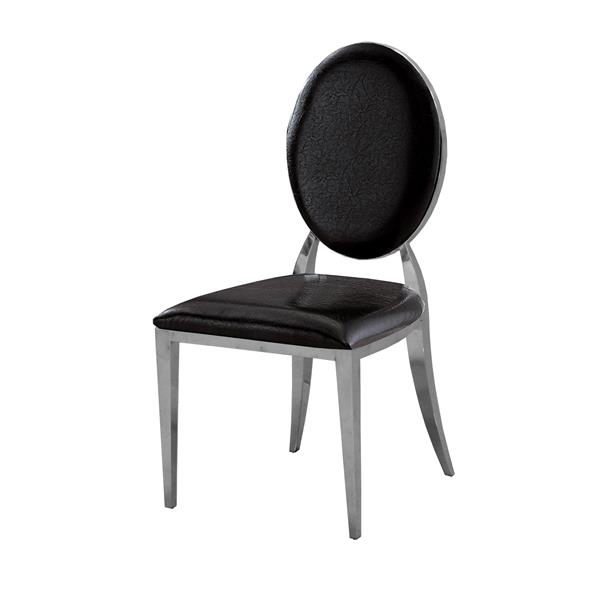 Leatherette Dining Chair Set of 2, Oval Backrest Design and Stainless Steel Legs