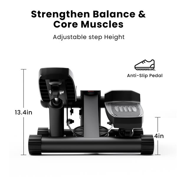 Mini Fitness Stepper, Hydraulic Fitness Stepper with Resistance Bands and Display, Silent Design, Weight Capacity 300LBS, Portable Stepper for Total Body Workout,11.3"L x 12.6"W x 7.8"H,Black