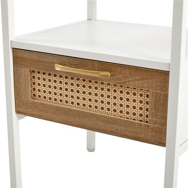 15.75" Rattan End table with  drawer, Modern nightstand, metal legs,side table for living room, bedroom,white(1 pc)