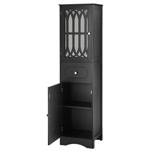 Tall Bathroom Cabinet, Freestanding Storage Cabinet with Drawer and Doors, MDF Board, Acrylic Door, Adjustable Shelf, Black 