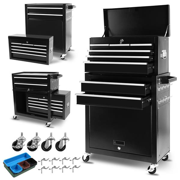 8-Drawer Rolling Tool Chest with Wheels, Large Tool Cabinet with Drawers, Mobile Steel Tool Storage Organizer with Lock&Liner for Warehouse, Workshop, Black