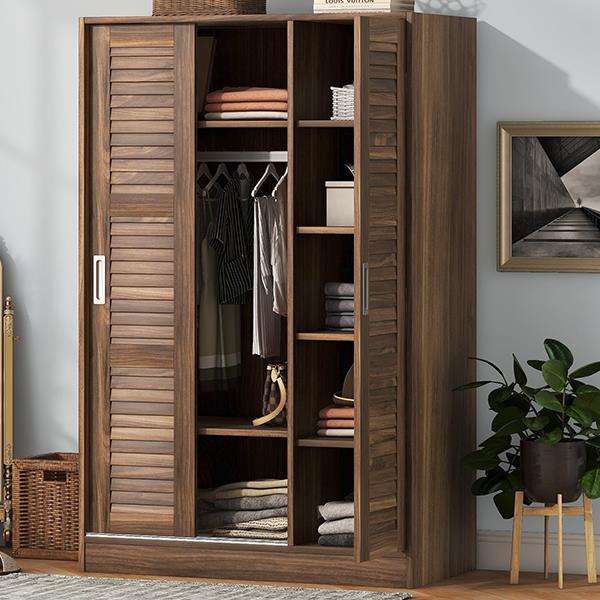 3-Door Shutter Wardrobe with shelves, Walnut