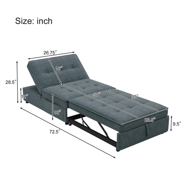 4-in-1 Sofa Bed, Chair Bed, Multi-Function Folding Ottoman Bed with Storage Pocket and USB Port for Small Room Apartment,Living Room,Bedroom,Hallway, Deep Blue