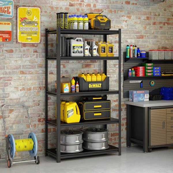 5-Tier  Adjustable Metal Shelving Unit ,Heavy Duty Garage Shelving,Storage Racks,Industrial Utility Shelf,39.4" W x 18 "D x 72''H, Black for Garage, Basement, Warehouse, Workshop,kitchen and so on.