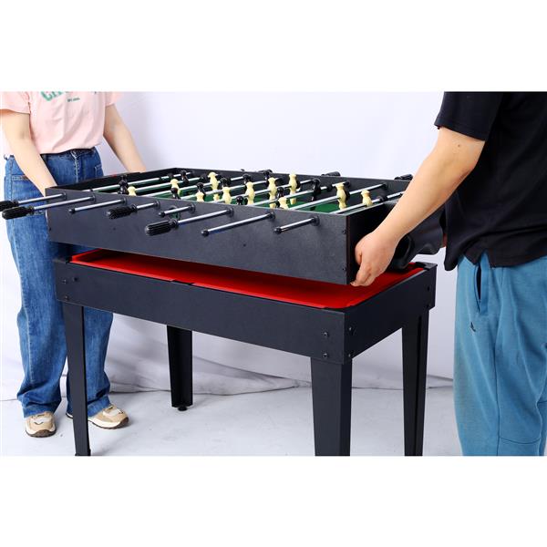 5-in-1 Multi-Game Table - Billiards, Push Hockey, Foosball, Ping Pong, and Basketball black/red