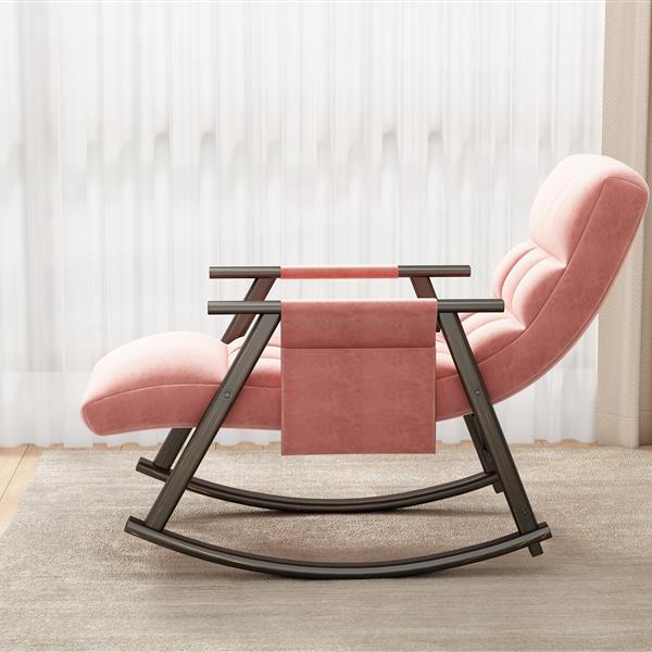 Casual folding rocking chair upholstered, lounge rocking chair adjustable high back and foot rest,side pockets placed in living room bedroom balcony