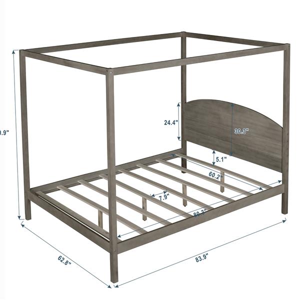 Queen Size Canopy Platform Bed with Headboard and Support Legs,Brown Wash