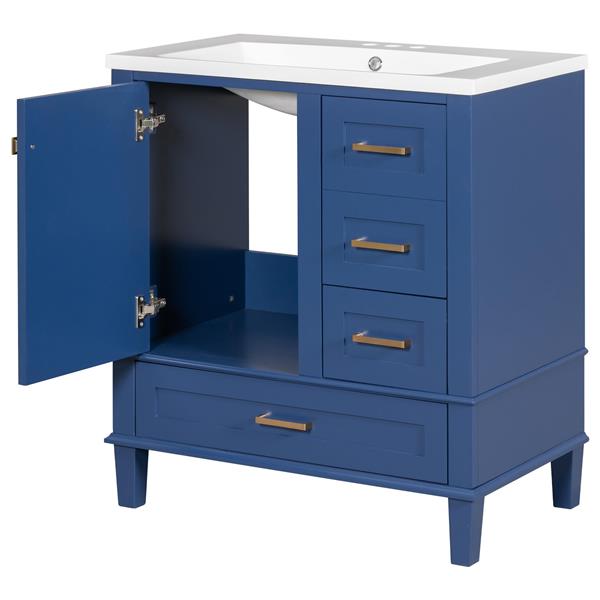 30" Bathroom Vanity , Modern Bathroom Cabinet with Sink Combo Set, Bathroom Storage Cabinet with a Soft Closing Door and 3 Drawers, Solid Wood Frame(Blue)