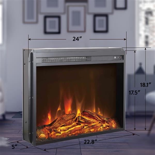 23 inch electric fireplace insert, cost-effective heater with log set & realistic flame, overheating protection