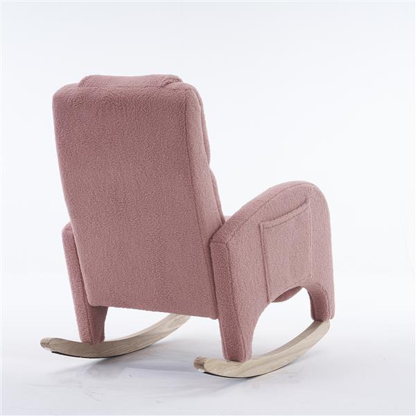 052-Teddy Fabric Nursery Rocking Chair With Adjustable Footrest,Pink