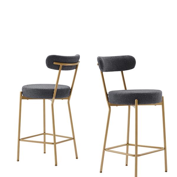 25" Modern Gold Bar Stools Set of 2 Counter Height Bar Stools for Kitchen Counter Upholstered Sherpa Counter Stools with Backs Kitchen Island Stool