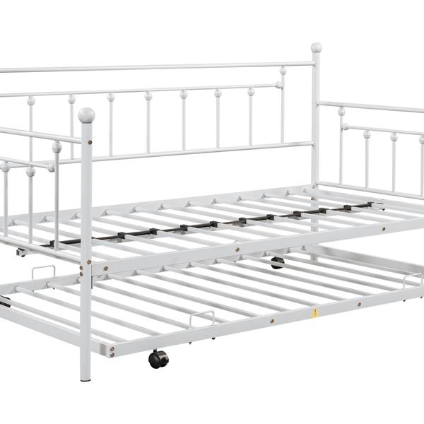 Metal Twin Daybed with Trundle/ Heavy-duty Sturdy Metal/ Noise Reduced/ Trundle for Flexible Space/ Vintage Style/ No Box Spring Needed