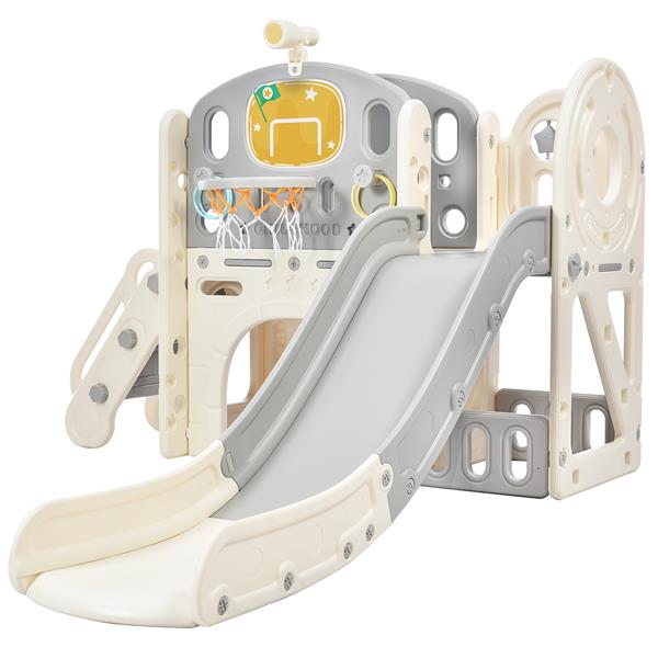 Kids Slide Playset Structure,  Castle Climbing Crawling Playhouse with Slide, Arch Tunnel, Ring Toss, and Basketball Hoop, Toy Storage Organizer for Toddlers, Kids Climbers Playground