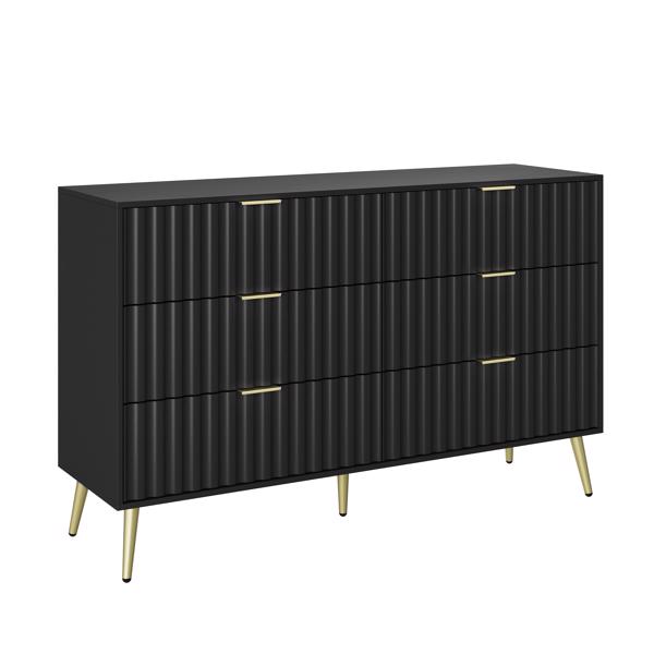 Black Modern 6 Drawers for Living Room for Hallway with Gold Handles Bedroom Chest of Drawers 