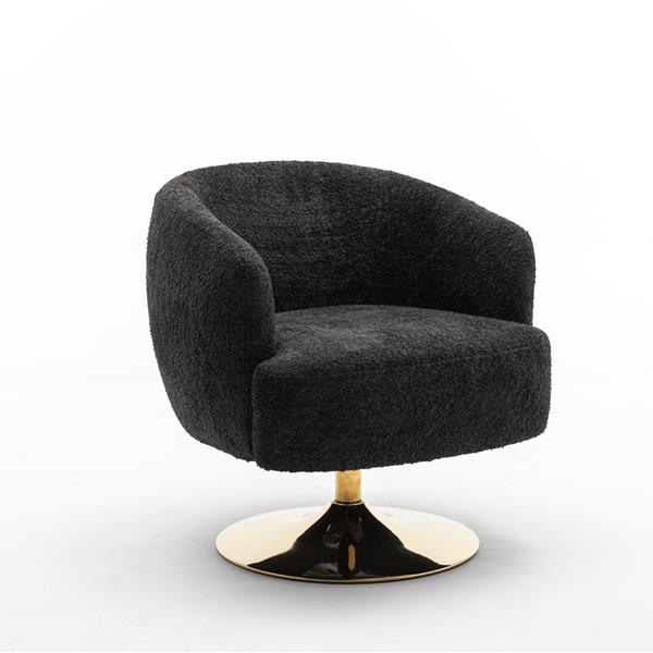 048-Chenille Fabric Swivel Chair With Gold Metal Round Base,Black